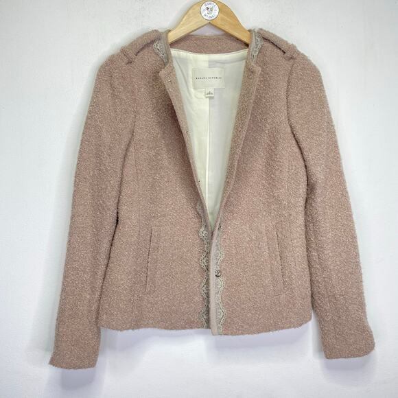 Banana Republic Pink Tweed & Lace Blazer Sz 2 Wool Blend Coquette Y2K Girlcore - Picture 7 of 12